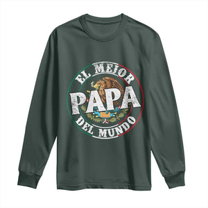 Mexican Dad Long Sleeve Shirt El Mejor Papá del Mundo Mexico Flag Eagle TS02 Dark Forest Green Print Your Wear
