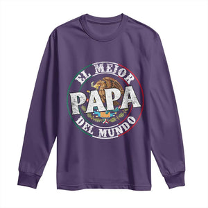 Mexican Dad Long Sleeve Shirt El Mejor Papá del Mundo Mexico Flag Eagle TS02 Purple Print Your Wear