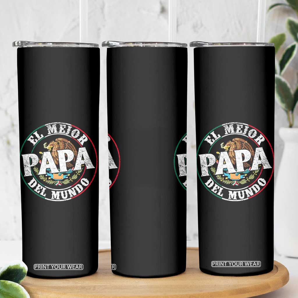 Mexican Dad Skinny Tumbler El Mejor Papá del Mundo Mexico Flag Eagle TS02 Print Your Wear