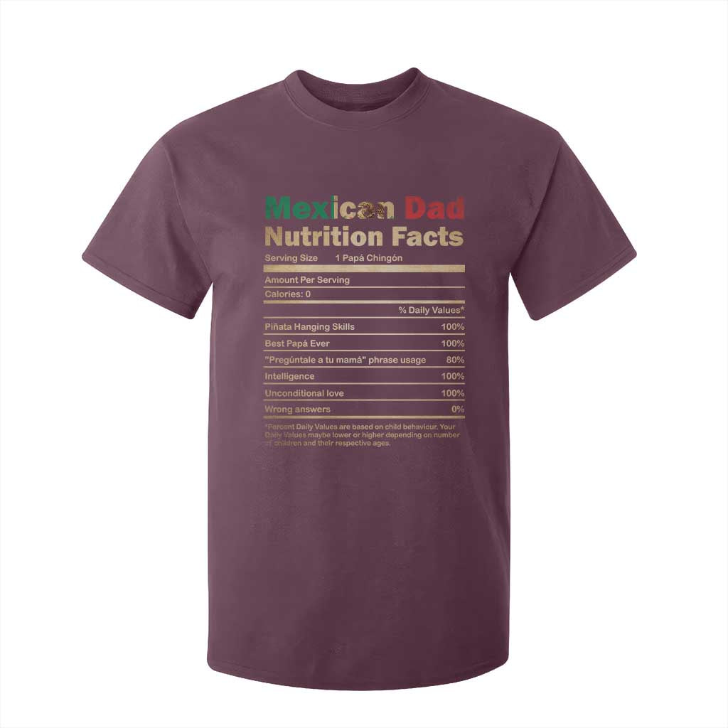 Mexican Dad T Shirt For Kid Regalo Para Papa Nutrition Facts TS10 Maroon Print Your Wear