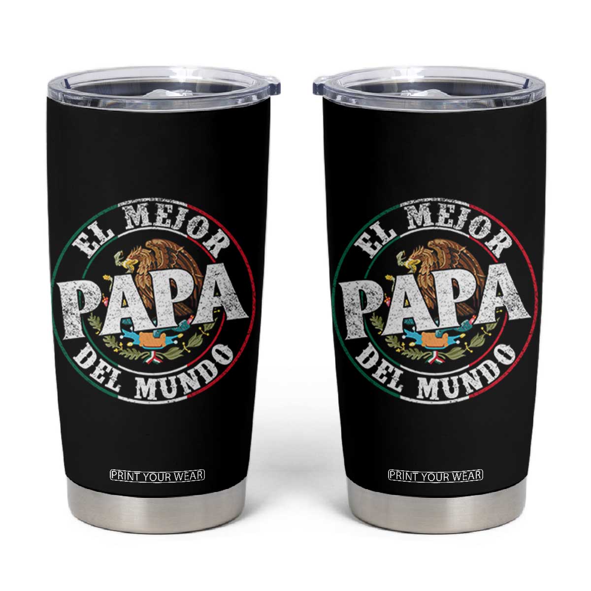 Mexican Dad Tumbler Cup El Mejor Papá del Mundo Mexico Flag Eagle TS02 Black Print Your Wear