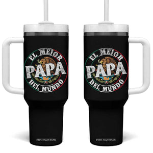 Mexican Dad Tumbler With Handle El Mejor Papá del Mundo Mexico Flag Eagle TS02 One Size: 40 oz Black Print Your Wear
