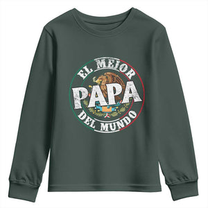 Mexican Dad Youth Sweatshirt El Mejor Papá del Mundo Mexico Flag Eagle TS02 Dark Forest Green Print Your Wear
