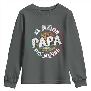 Mexican Dad Youth Sweatshirt El Mejor Papá del Mundo Mexico Flag Eagle TS02 Dark Heather Print Your Wear