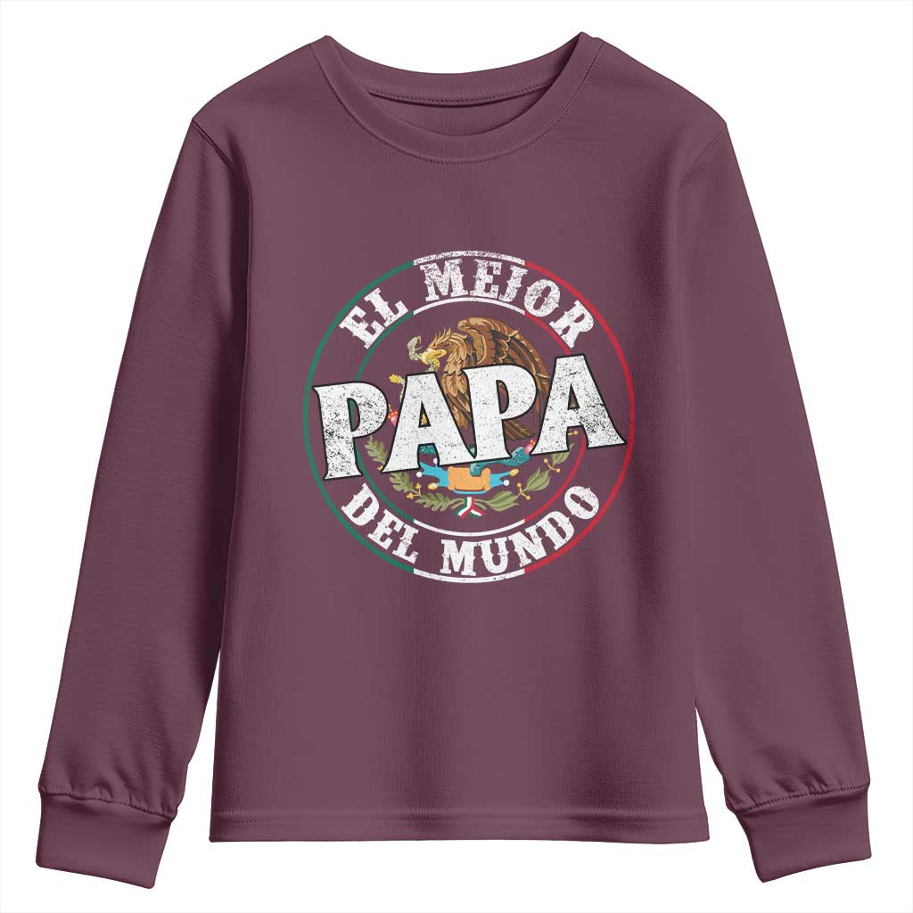 Mexican Dad Youth Sweatshirt El Mejor Papá del Mundo Mexico Flag Eagle TS02 Maroon Print Your Wear