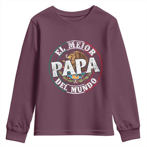 Mexican Dad Youth Sweatshirt El Mejor Papá del Mundo Mexico Flag Eagle TS02 Maroon Print Your Wear