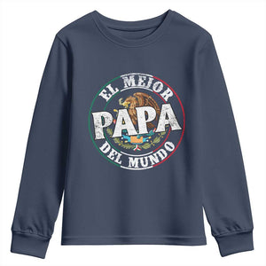 Mexican Dad Youth Sweatshirt El Mejor Papá del Mundo Mexico Flag Eagle TS02 Navy Print Your Wear