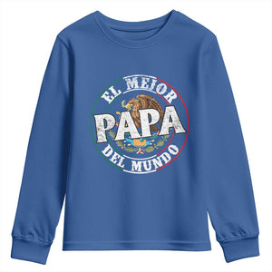 Mexican Dad Youth Sweatshirt El Mejor Papá del Mundo Mexico Flag Eagle TS02 Royal Blue Print Your Wear