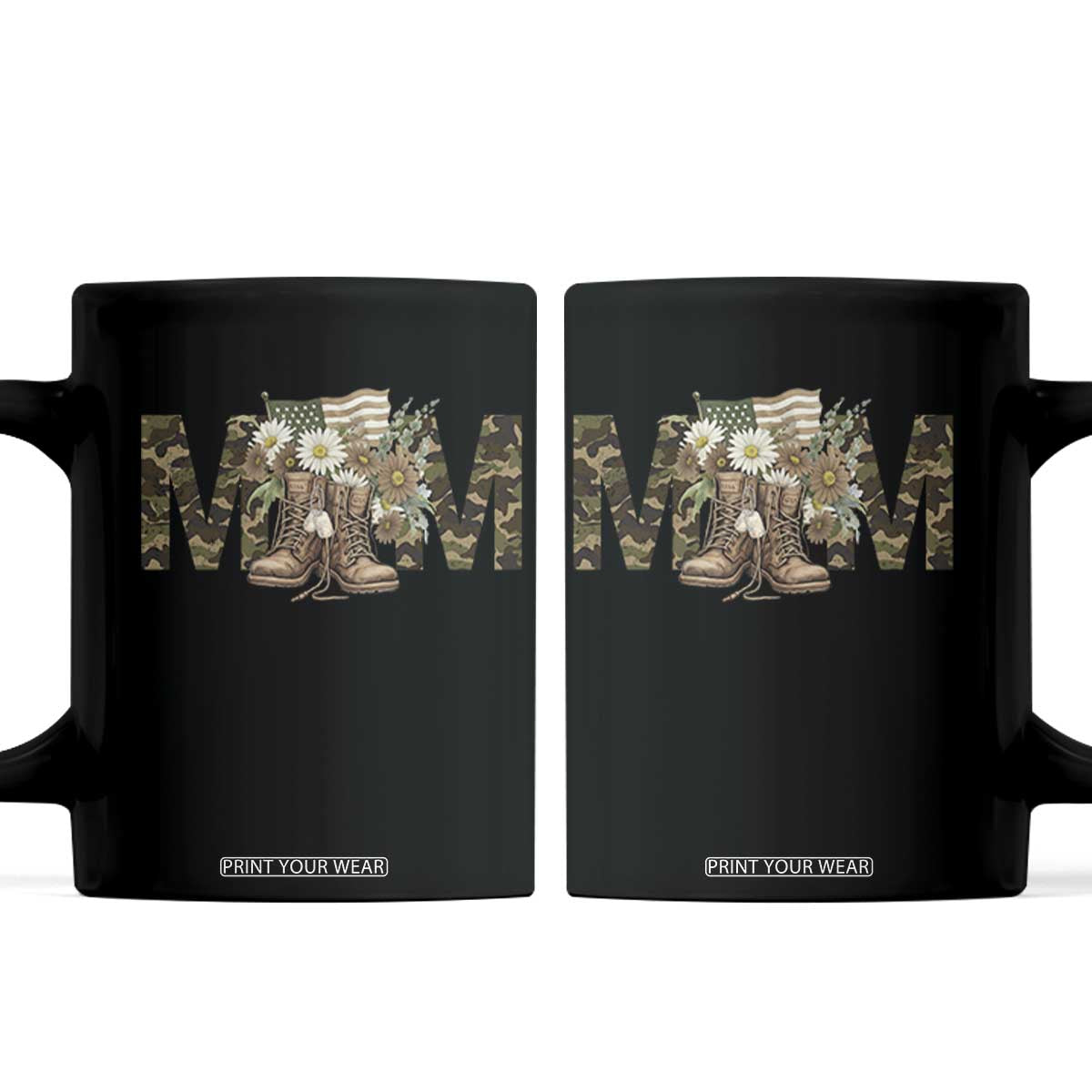Military Army Mom Floral Combat Shoes Coffee Mug TS11 Black Print Your Wear