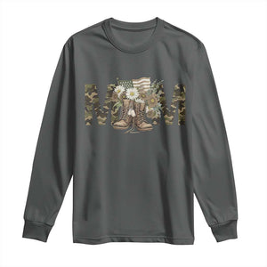Military Army Mom Floral Combat Shoes Long Sleeve Shirt TS11 Dark Heather Print Your Wear