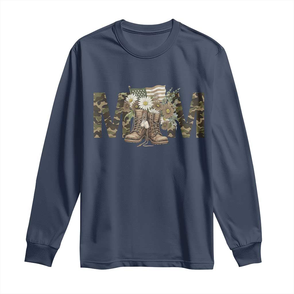 Military Army Mom Floral Combat Shoes Long Sleeve Shirt TS11 Navy Print Your Wear
