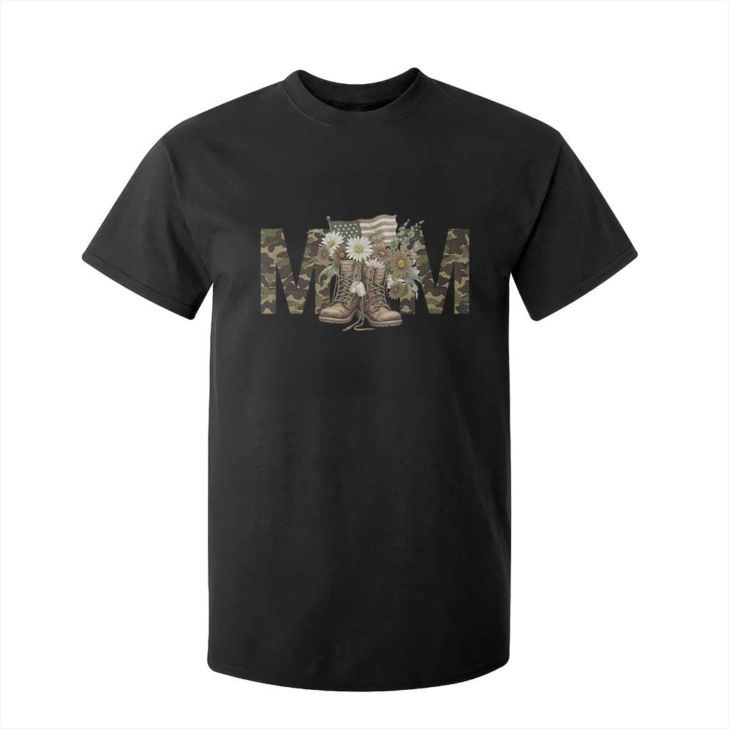 Military Army Mom Floral Combat Shoes T Shirt For Kid TS11 Black Print Your Wear