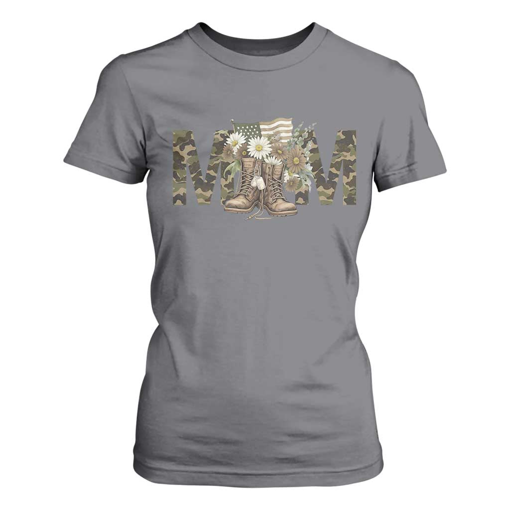 Military Army Mom Floral Combat Shoes T Shirt For Women TS11 Charcoal Print Your Wear