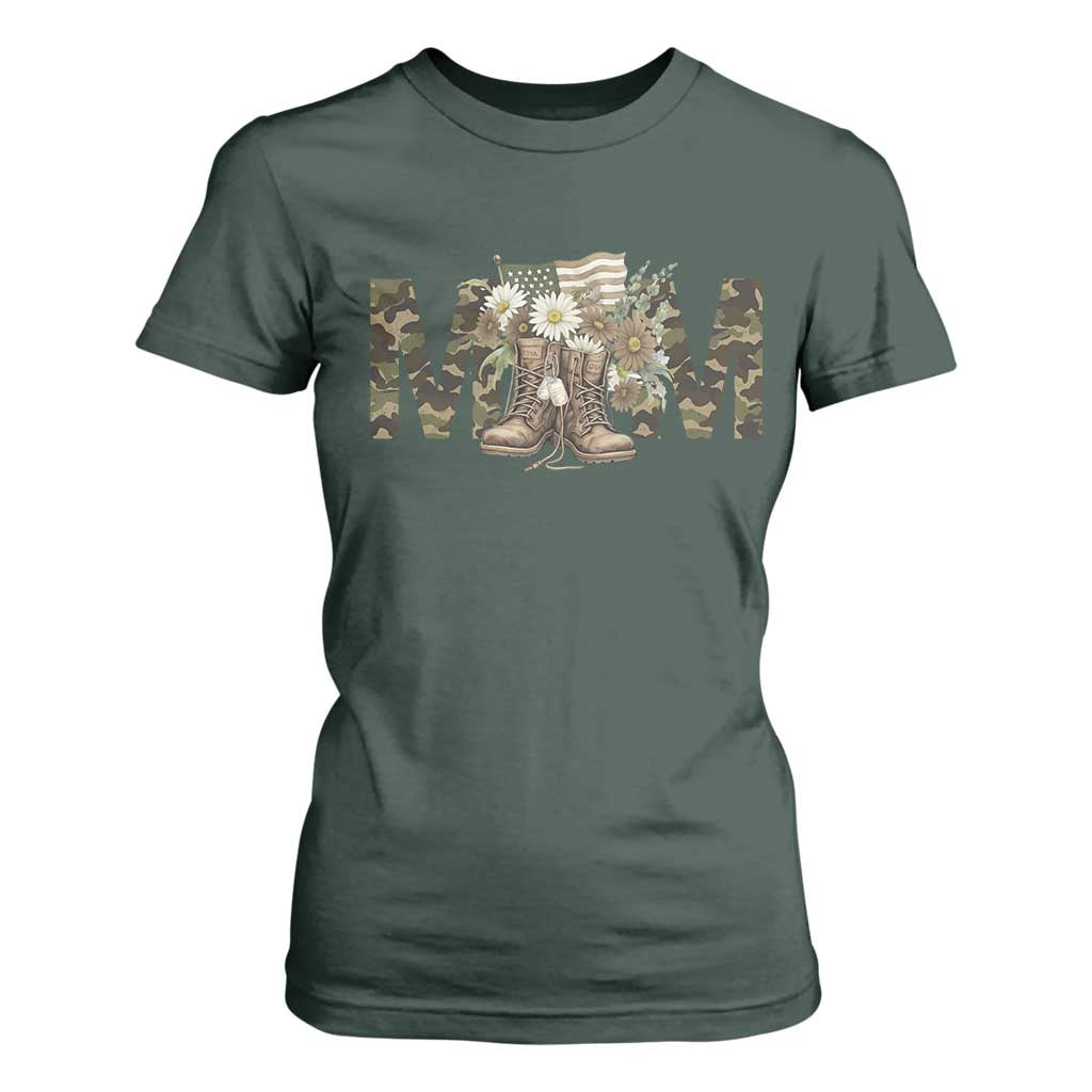 Military Army Mom Floral Combat Shoes T Shirt For Women TS11 Dark Forest Green Print Your Wear