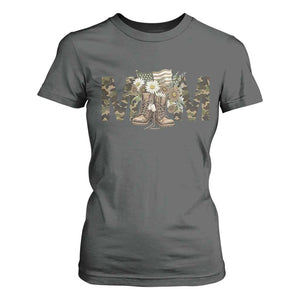 Military Army Mom Floral Combat Shoes T Shirt For Women TS11 Dark Heather Print Your Wear
