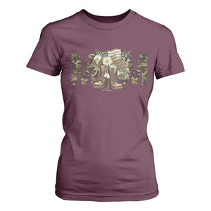 Military Army Mom Floral Combat Shoes T Shirt For Women TS11 Maroon Print Your Wear