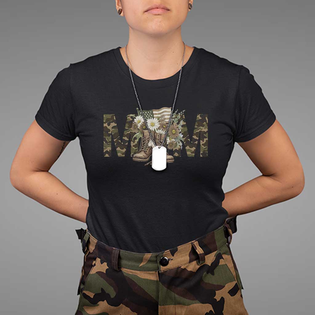 Military Army Mom Floral Combat Shoes T Shirt TS11 Black Print Your Wear