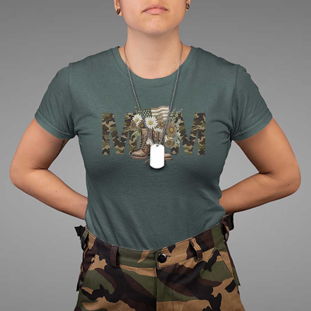 Military Army Mom Floral Combat Shoes T Shirt TS11 Dark Forest Green Print Your Wear