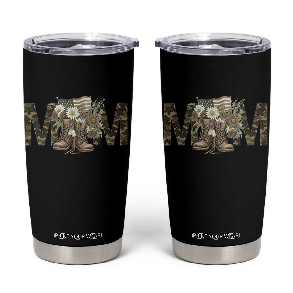 Military Army Mom Floral Combat Shoes Tumbler Cup TS11 Black Print Your Wear