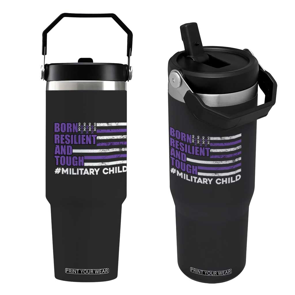 Military Child Born Resilient Tough Flip Straw Tumbler Month Of The Military Kids Army Soldier American Flag TS02 One Size: 30 oz Black Print Your Wear