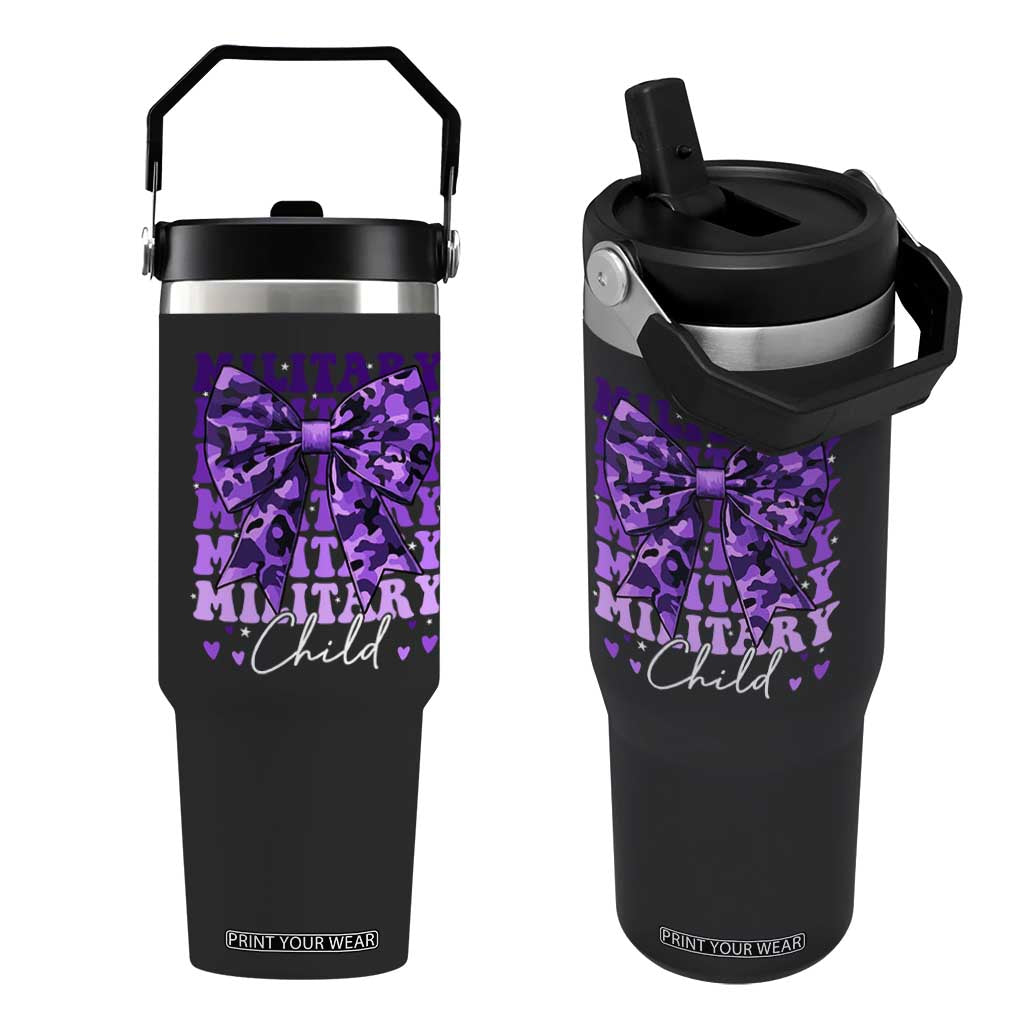 Military Child Coquette Bow Flip Straw Tumbler Purple Up Camo Kids Girls TS10 One Size: 30 oz Black Print Your Wear