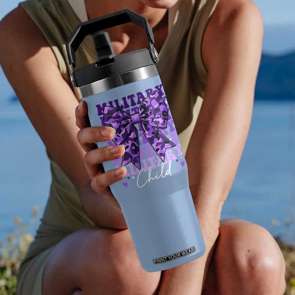 Military Child Coquette Bow Flip Straw Tumbler Purple Up Camo Kids Girls TS10 One Size: 30 oz Light Blue Print Your Wear