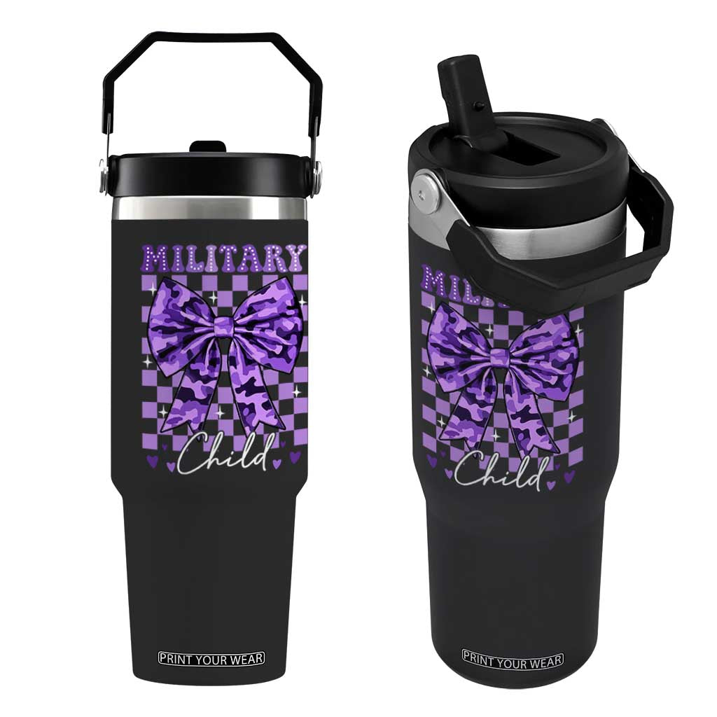 Military Child Coquette Bow Flip Straw Tumbler Purple Up Camo TS10 One Size: 30 oz Black Print Your Wear