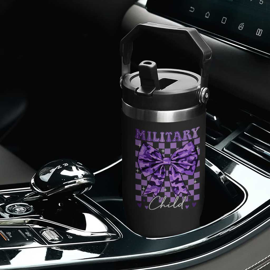 Military Child Coquette Bow Flip Straw Tumbler Purple Up Camo TS10 Print Your Wear