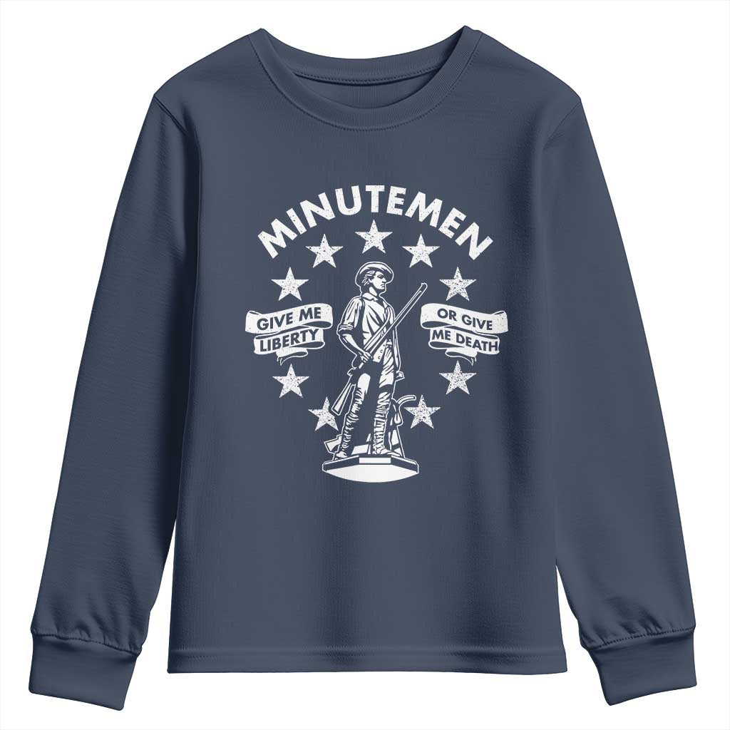 Minutemen Give Me Liberty Or Give Me Death Youth Sweatshirt US History TS11 Navy Print Your Wear