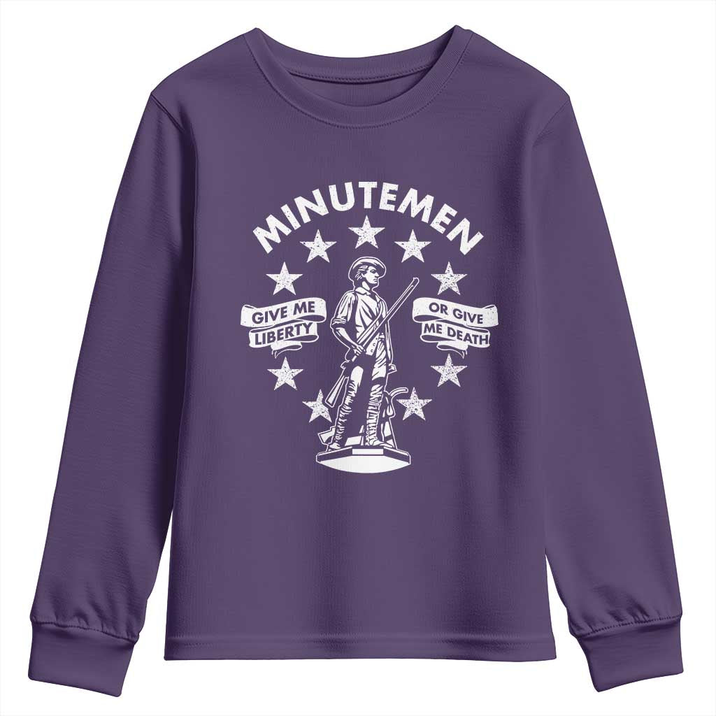 Minutemen Give Me Liberty Or Give Me Death Youth Sweatshirt US History TS11 Purple Print Your Wear