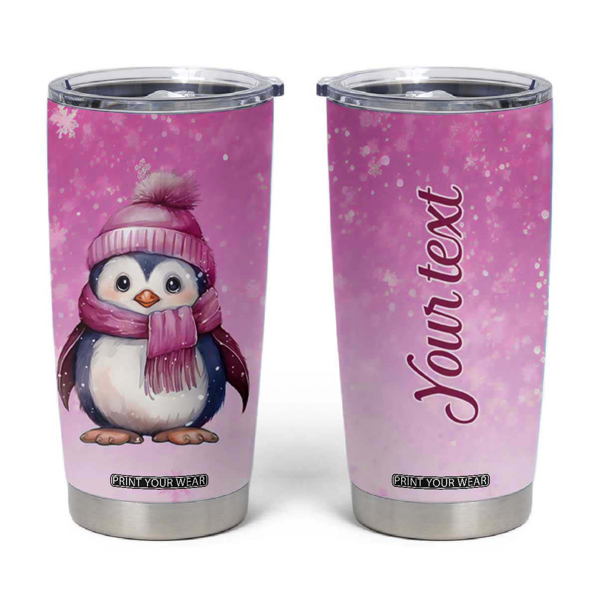 Personalized Lovely Penguin Tumbler Cup with Adorable Design Pink Version TS04 Pink Print Your Wear