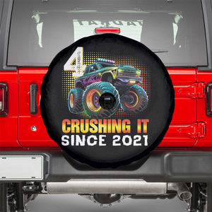 Monster Truck Birthday Spare Tire Cover Happy 4th Bday Party 4 Years Old Boy TS02 Black Print Your Wear
