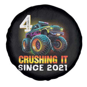 Monster Truck Birthday Spare Tire Cover Happy 4th Bday Party 4 Years Old Boy TS02 Print Your Wear