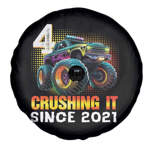 Monster Truck Birthday Spare Tire Cover Happy 4th Bday Party 4 Years Old Boy TS02 Print Your Wear
