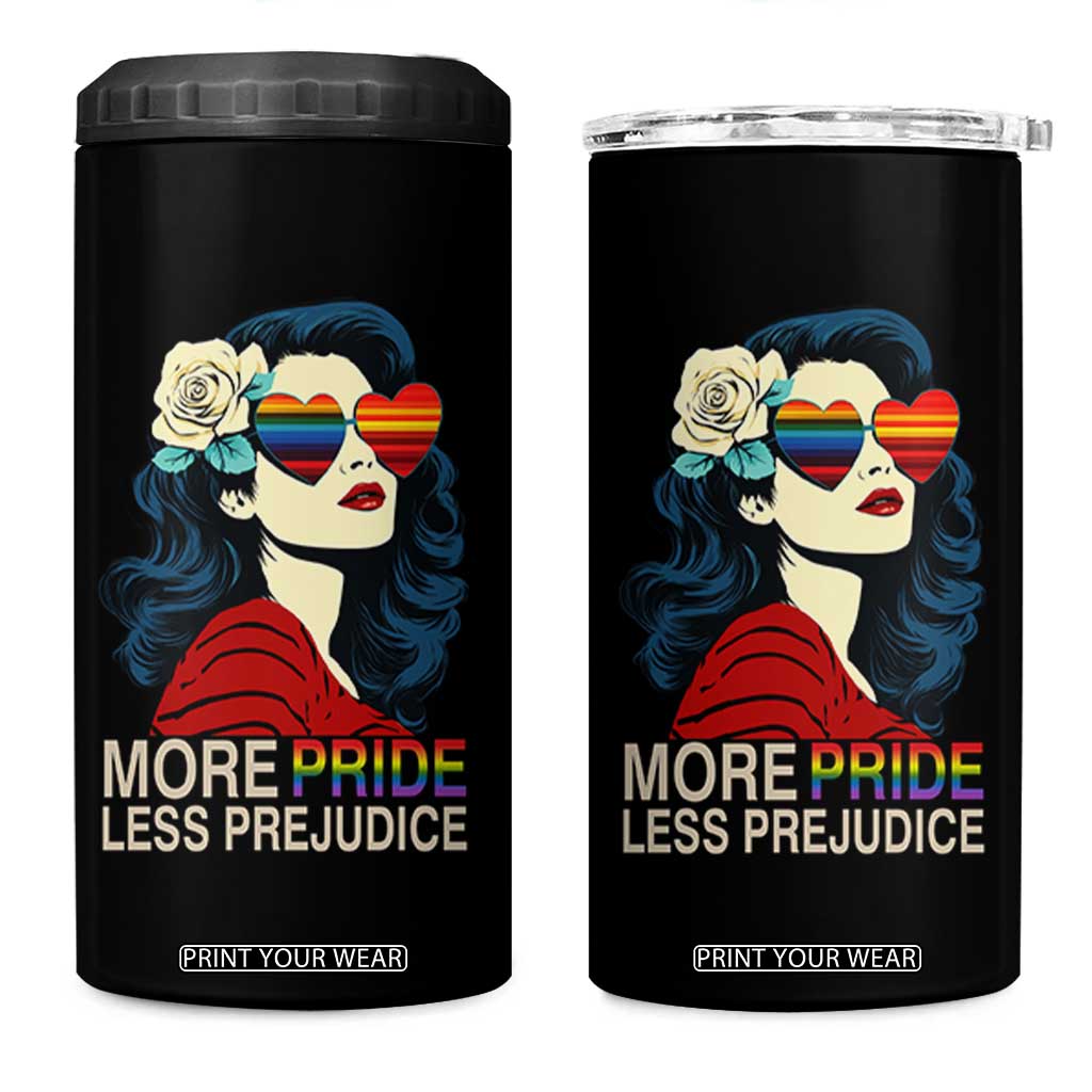 More Pride Less Prejudice 4 in 1 Can Cooler Tumbler Retro Pride Month LGBTQ Feminist TS02 One Size: 16 oz Black Print Your Wear