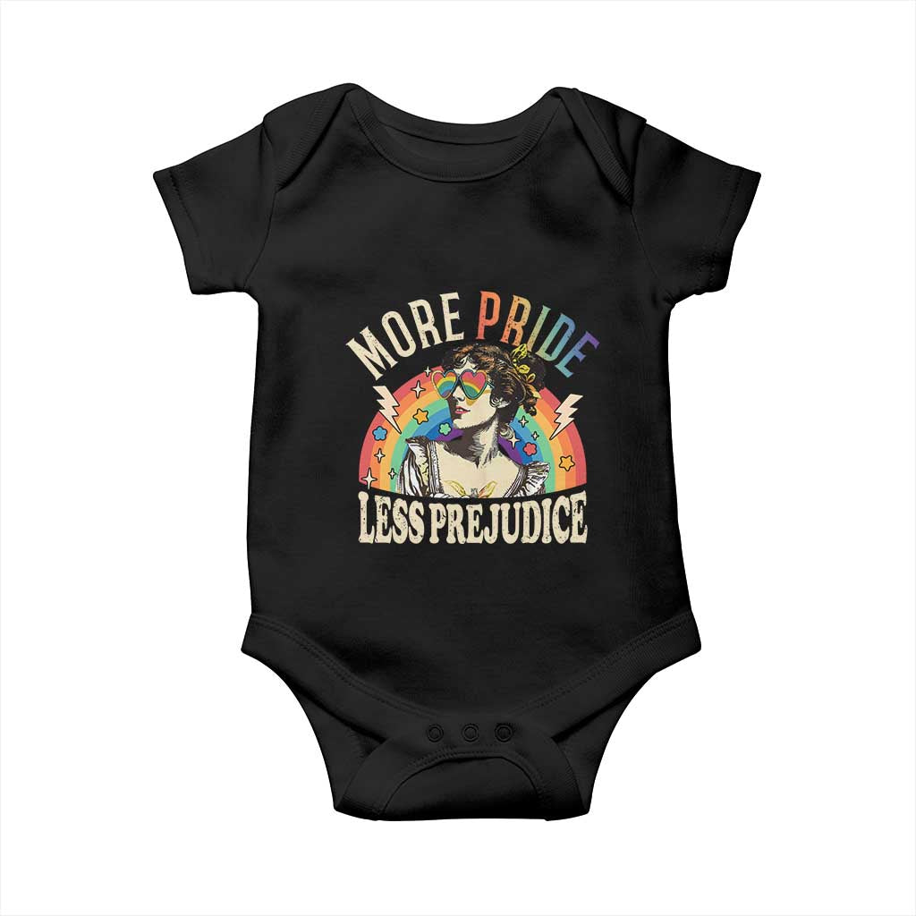 More Pride Less Prejudice Baby Onesie Pride Month LGBTQ Rainbow TS11 Black Print Your Wear