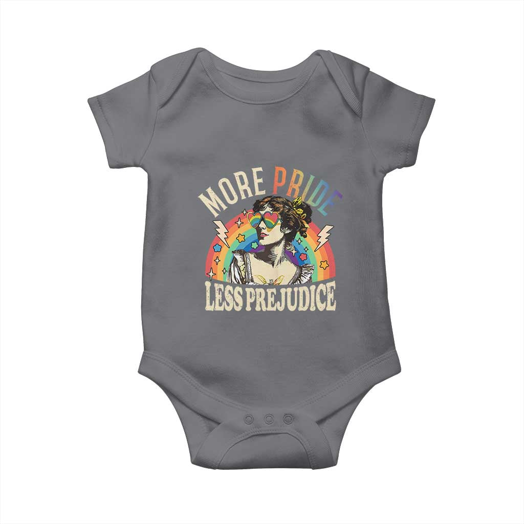 More Pride Less Prejudice Baby Onesie Pride Month LGBTQ Rainbow TS11 Charcoal Print Your Wear