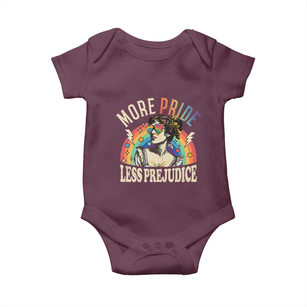 More Pride Less Prejudice Baby Onesie Pride Month LGBTQ Rainbow TS11 Maroon Print Your Wear