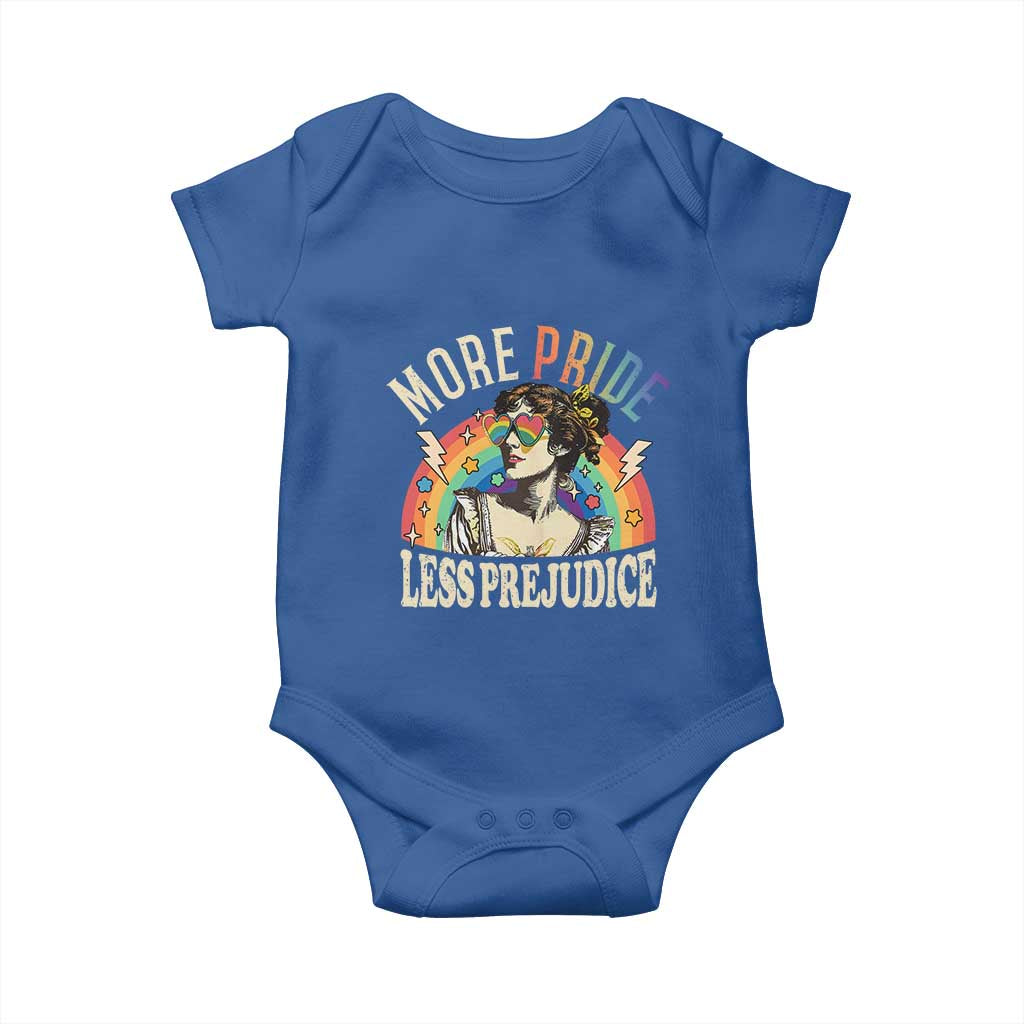 More Pride Less Prejudice Baby Onesie Pride Month LGBTQ Rainbow TS11 Royal Blue Print Your Wear