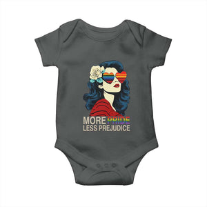 More Pride Less Prejudice Baby Onesie Retro Pride Month LGBTQ Feminist TS02 Dark Heather Print Your Wear