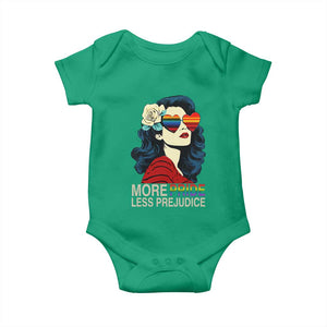 More Pride Less Prejudice Baby Onesie Retro Pride Month LGBTQ Feminist TS02 Irish Green Print Your Wear
