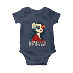 More Pride Less Prejudice Baby Onesie Retro Pride Month LGBTQ Feminist TS02 Navy Print Your Wear
