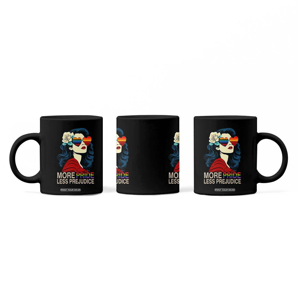 More Pride Less Prejudice Coffee Mug Retro Pride Month LGBTQ Feminist TS02 Print Your Wear