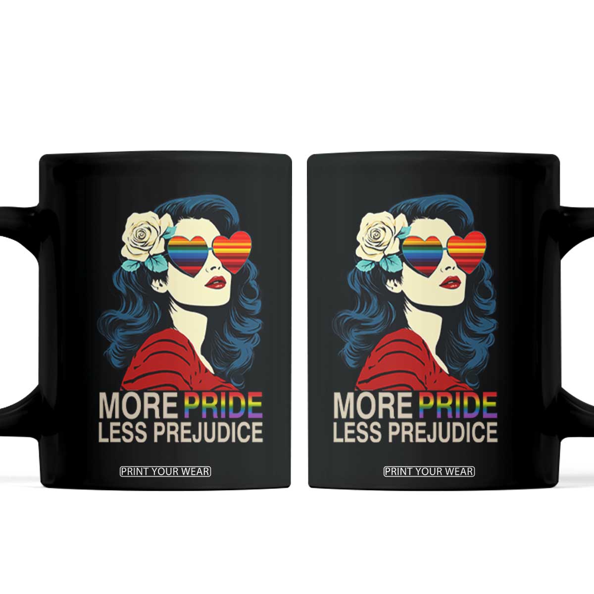 More Pride Less Prejudice Coffee Mug Retro Pride Month LGBTQ Feminist TS02 Black Print Your Wear
