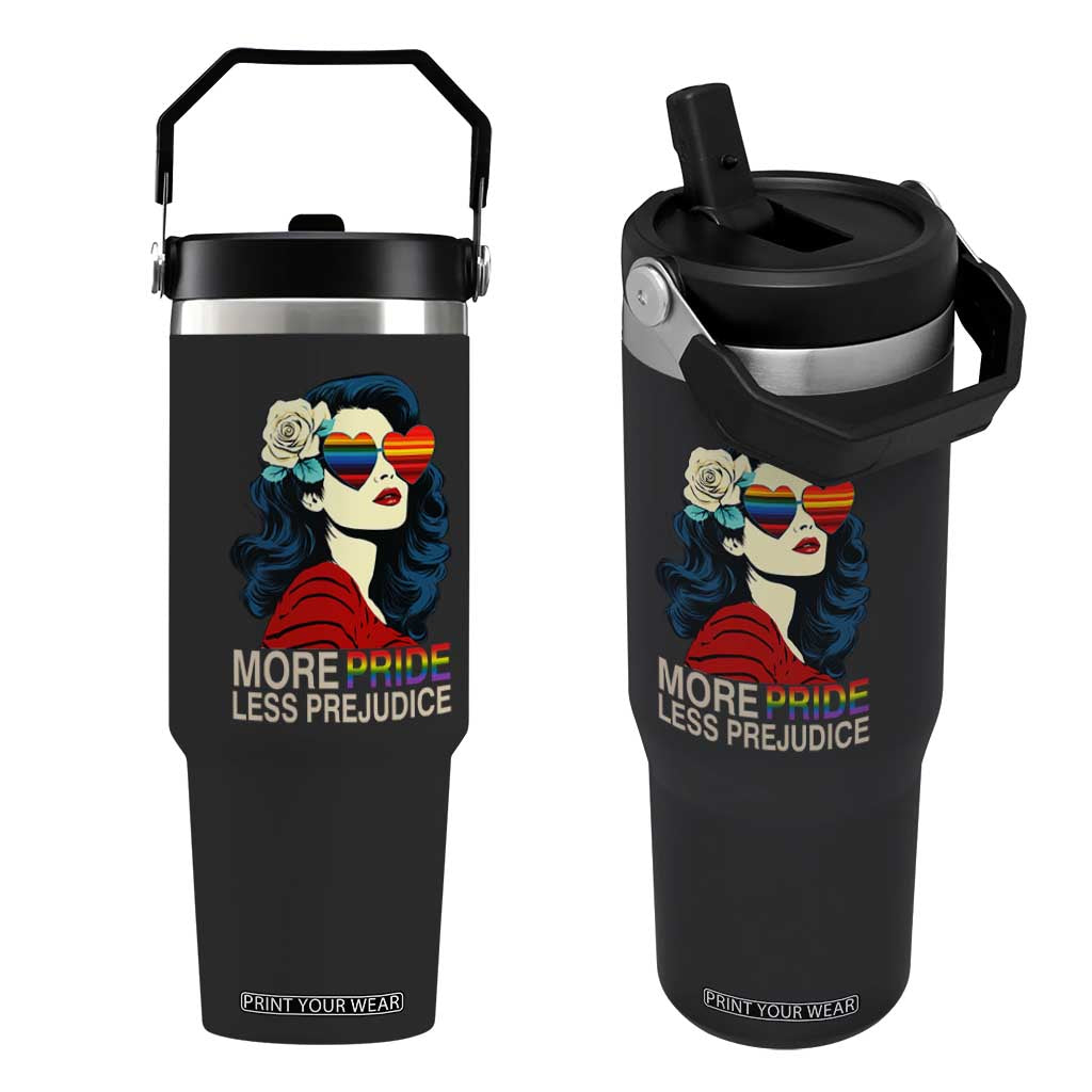 More Pride Less Prejudice Flip Straw Tumbler Retro Pride Month LGBTQ Feminist TS02 One Size: 30 oz Black Print Your Wear