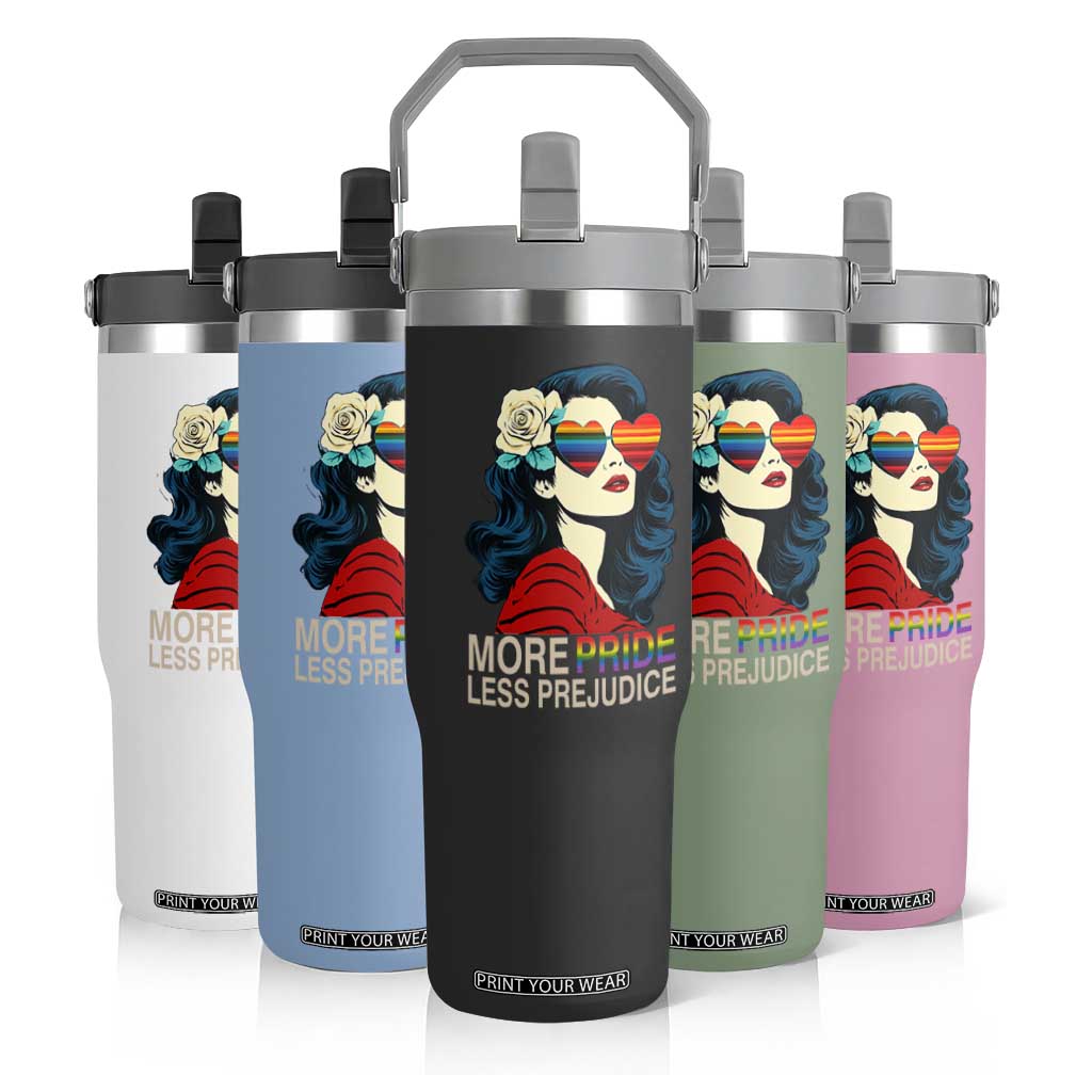 More Pride Less Prejudice Flip Straw Tumbler Retro Pride Month LGBTQ Feminist TS02 Print Your Wear