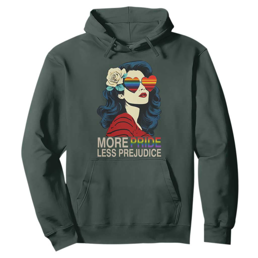 More Pride Less Prejudice Hoodie Retro Pride Month LGBTQ Feminist TS02 Dark Forest Green Print Your Wear