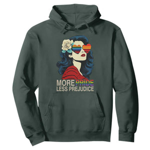 More Pride Less Prejudice Hoodie Retro Pride Month LGBTQ Feminist TS02 Dark Forest Green Print Your Wear