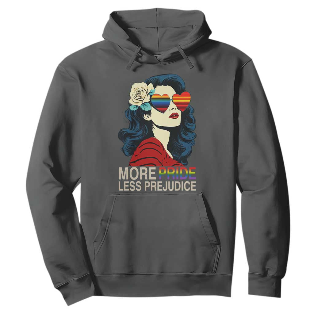 More Pride Less Prejudice Hoodie Retro Pride Month LGBTQ Feminist TS02 Dark Heather Print Your Wear