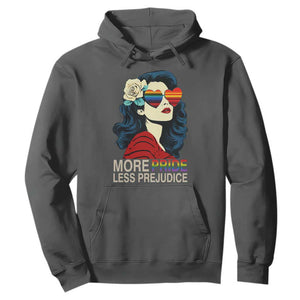 More Pride Less Prejudice Hoodie Retro Pride Month LGBTQ Feminist TS02 Dark Heather Print Your Wear